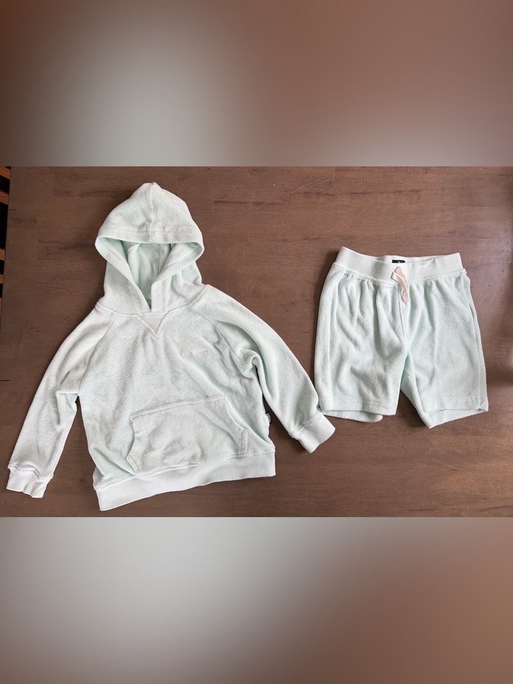 Kids Eddie Bauer Mint Terry Hoodie & Shorts Set - Cozy Casual Top and Bottom